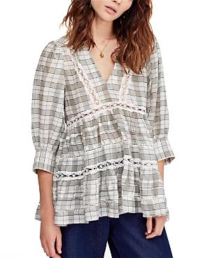 Free People Time Out Plaid Crochet Trim Tunic
