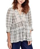 Free People Time Out Plaid Crochet Trim Tunic