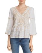 Johnny Was Mela Embroidered Bell-sleeve Top