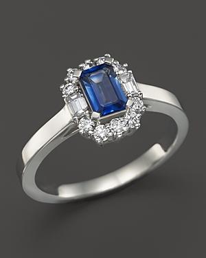 Blue Sapphire And Diamond Ring In 14k White Gold - 100% Exclusive