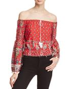 Band Of Gypsies Paisley Floral Print Off-the-shoulder Top