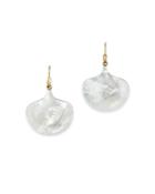 Annette Ferdinandsen Design 14k Yellow Gold Mother Of Pearl Ginkgo Leaf Drop Earrings