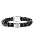 Lagos Black Caviar Ceramic And Pave Diamond Bracelet With 18k Gold And Sterling Silver