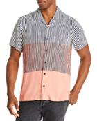 Boss Rhythm 3 Color Blocked Stripe Regular Fit Button Down Camp Shirt
