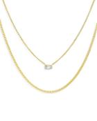 Adinas Jewels Double Curb Chain Baguette Necklace, 15.75