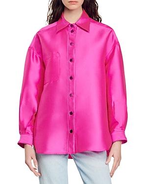 Sandro Effie Satin Oversized Shirt