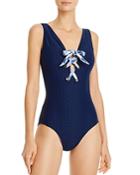 Shoshanna Textured Lace Up One Piece Swimsuit