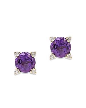 Bloomingdale's Amythyst & Diamond Stud Earrings In 14k Yellow Gold - 100% Exclusive