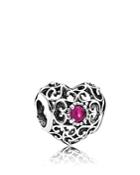 Pandora Charm - Sterling Silver & Synthetic Ruby July Signature Heart