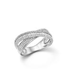 Diamond Round And Baguette Crossover Ring In 14k White Gold, .65 Ct. T.w.