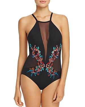 Laundry By Shelli Segal Mesh High Neck One Piece Swimsuit