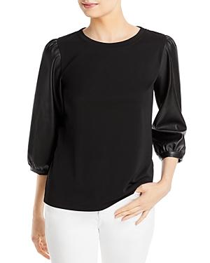 Karl Lagerfeld Paris Faux Leather Sleeve Top