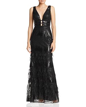 Avery G Plunging Embellished Gown