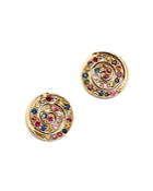 Shebee 14k Yellow Gold Multicolor Sapphire Spiral Stud Earrings