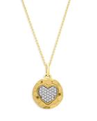Bloomingdale's Diamond Heart Disc Pendant Necklace In Textured 14k Yellow Gold, 0.12 Ct. T.w. - 100% Exclusive