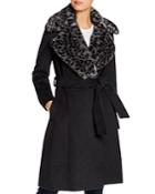 Via Spiga Leopard-printed Faux Fur Collar Wool-blend Coat