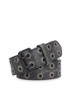 Allsaints Men's Double Rivet Allover Grommet Leather Belt