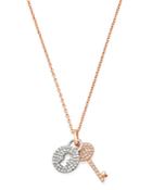 Bloomingdale's Pave Diamond Lock & Key Pendant Necklace In 14k Rose & White Gold, 0.25 Ct. T.w. - 100% Exclusive