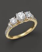 Diamond Three Stone Ring With Pave Sides In 18k Yellow Gold, 1.0 Ct. T.w.