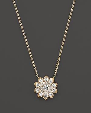 Diamond Cluster Flower Pendant Necklace In 14k Yellow Gold, .65 Ct. T.w.