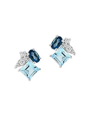 Bloomingdale's Multicolor Blue Topaz & Diamond Cluster Stud Earrings In 14k White Gold - 100% Exclusive