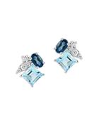 Bloomingdale's Multicolor Blue Topaz & Diamond Cluster Stud Earrings In 14k White Gold - 100% Exclusive