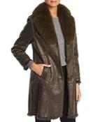 Maximilian Furs Rabbit Fur-lined Coat With Fox Fur Collar