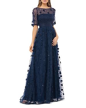 Carmen Marc Valvo Infusion 3d Embroidered Gown