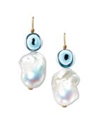 Tory Burch Evil Eye Cultured Freshwater Pearl Drop Earrings