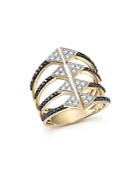 Black And White Diamond Micro Pave Statement Ring In 14k Yellow Gold