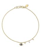 Meira T 14k White & Yellow Gold Sapphire, Diamond & Cultured Freshwater Pearl Evil Eye Ankle Bracelet