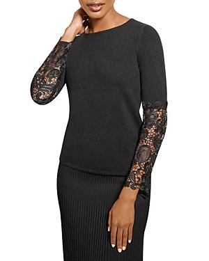Misook Lace Sleeve Cashmere Sweater