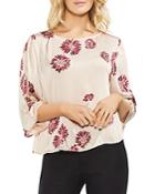 Vince Camuto Chateau Sketch Floral Smocked Detail Top