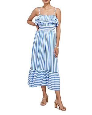 Vineyard Vines Metallic Stripe Ruffled Midi Dress