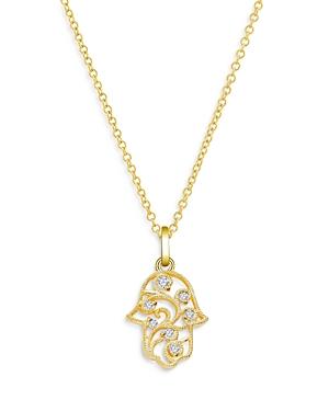 Bloomingdale's Diamond Hamsa Pendant Necklace In 14k Yellow Gold, 0.10 Ct. T.w. - 100% Exclusive