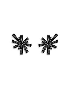 Hueb 18k White Gold Tribal Black Diamond Stud Earrings