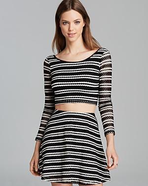 Aqua Top - Ballet Striped Eyelet Knit Crop