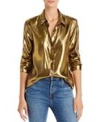 Equipment Burnel Gold Lame Silk-blend Shirt