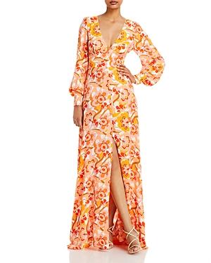Afrm Shiloh Printed Balloon Sleeve Maxi Dress