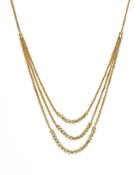 14k Yellow Gold Graduated Multi Strand Necklace With Beads, 16