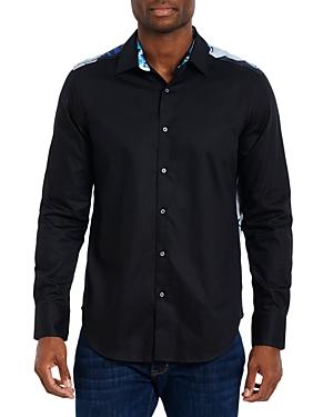 Robert Graham Isle De Muerte Cotton Stretch Satin Color Blocked Floral Skull Print Classic Fit Button Down Shirt