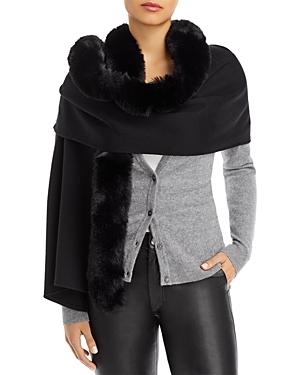 Adrienne Landau Faux Fur Trim Knit Wrap