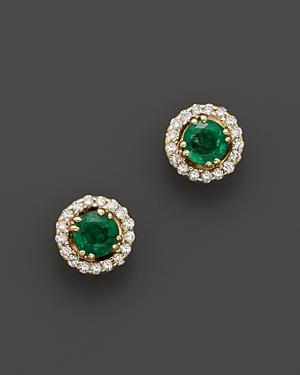 Emerald And Diamond Stud Earrings In 14k Yellow Gold