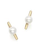 Zoe Chicco 14k Yellow Gold Curved Bar Earrings With Cultured Freshwater Pearls