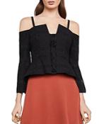 Bcbgmaxazria Cold-shoulder Eyelet Lace-up Top