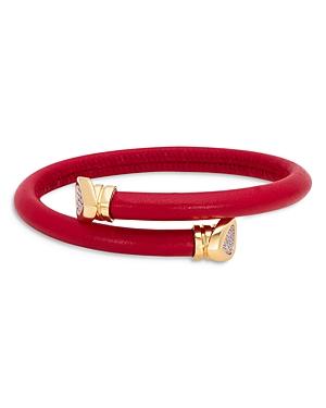 Marina B 18k Gold Trisolina Diamond Black Leather Coil Bracelet