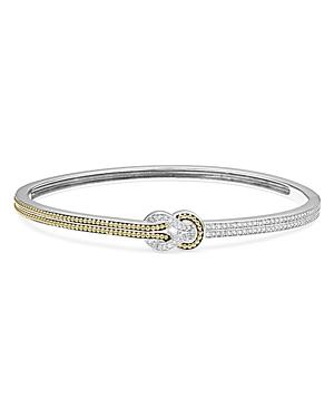 Lagos 18k Yellow Gold & Sterling Silver Newport Diamond Knot Hinged Bangle Bracelet