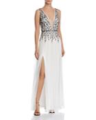 Aidan By Aidan Mattox Plunging Embellished Gown