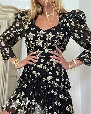 Loveshackfancy Caden Metallic Star Print Mini Dress