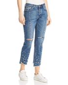 Sunset + Spring Embellished Distressed Straight-leg Jeans In Denim - 100% Exclusive